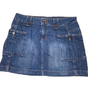 LEI Blue Denim Cargo Mini Skirt Juniors Size 7 Y2K Utility Pockets 2000s